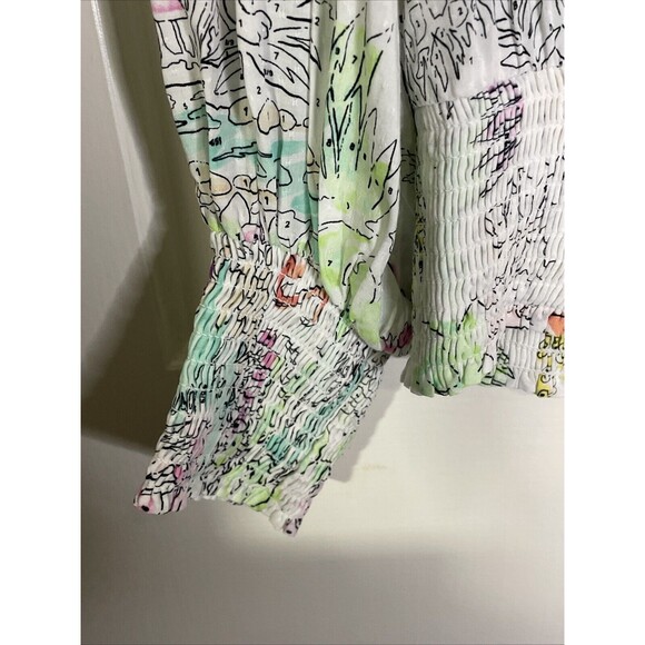 Anthropologie Maeve Color By Numbers Watercolor Rosa Blouse Size M Art To Wear - Picture 5 of 11